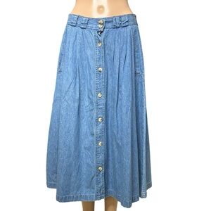 🩷VTG Allison Smith Demim Maxi Skirt 8P blue Peasant Western pull on